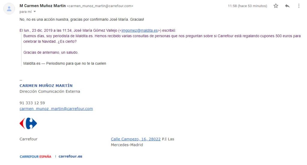 No, Carrefour no está regalando cupones de 500 euros Navidad - Maldita.es