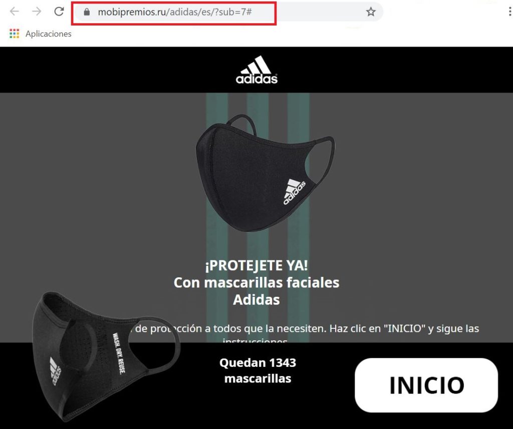 No, Adidas no está regalando mascarillas faciales reutilizables a través de esta web: 'phishing' Maldita.es - Periodismo para que no te la cuelen