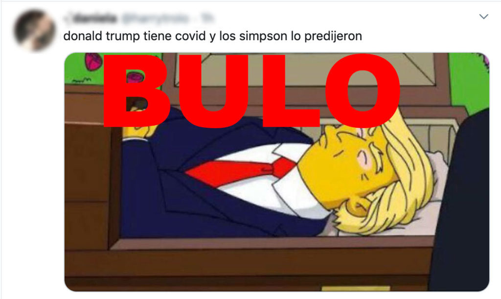 Captura de un tuit donde se afirma que los Simpsons predijeron que Trump tendría coronavirus