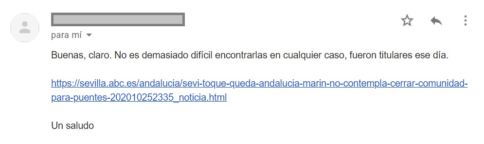 Captura del e-mail de Adelante Andalucía sobre las declaraciones del vicepresidente de la Junta de Andalucía, Juan Marín.