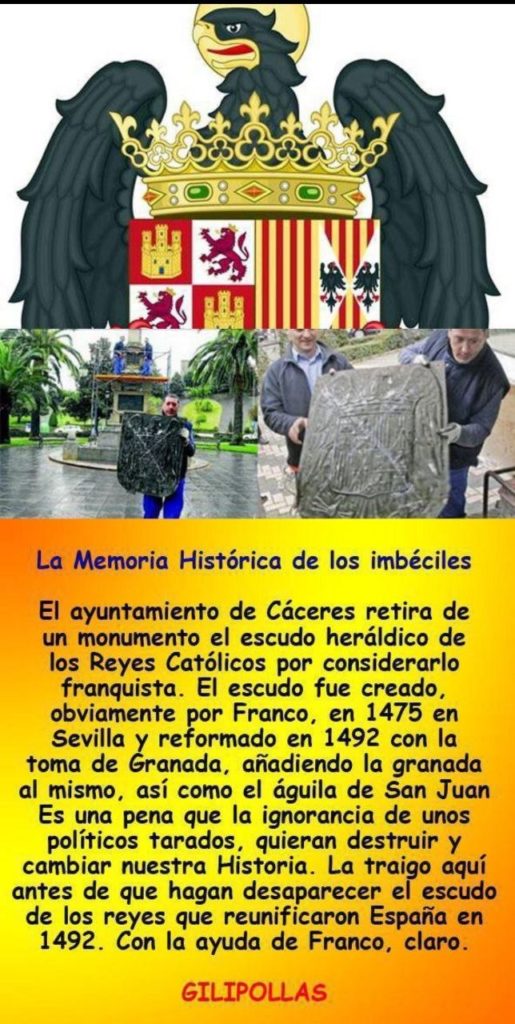 Foto de escudo de Cáceres retirado.