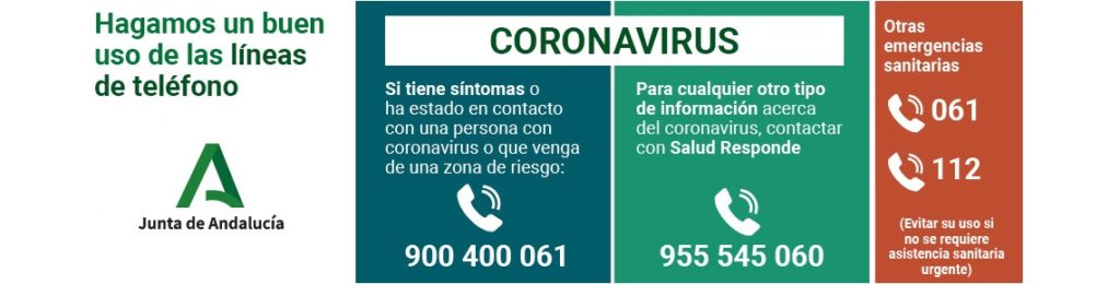Captura del mensaje que aparece en la web del Servicio Andaluz de Salud sobre los teléfonos habilitados para el coronavirus