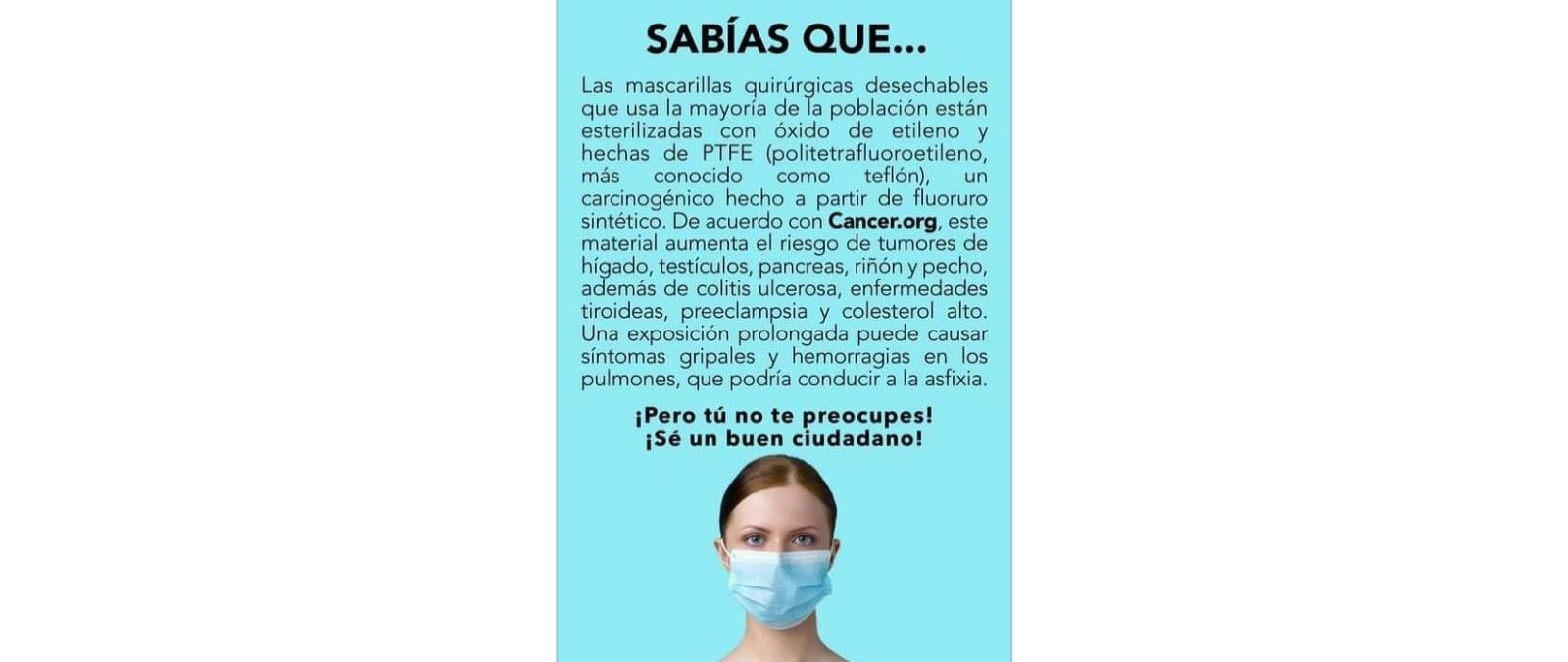 Las afirmaciones falsas de la imagen viral que dice que las mascarillas quirúrgicas usan productos como el teflón que provocan cáncer