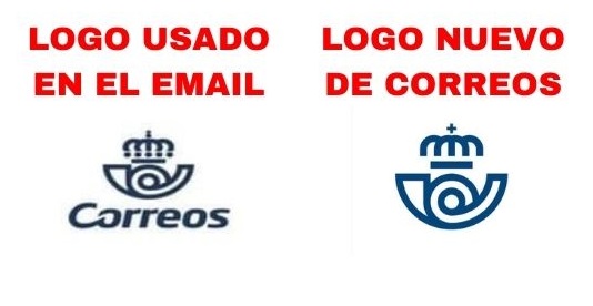 Comparación del logo de Correos usado en el email con el logo actual.