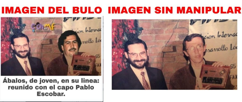 Comparativa de la imagen del bulo sobre Ábalos y Pablo Escobar con la imagen sin manipular.
