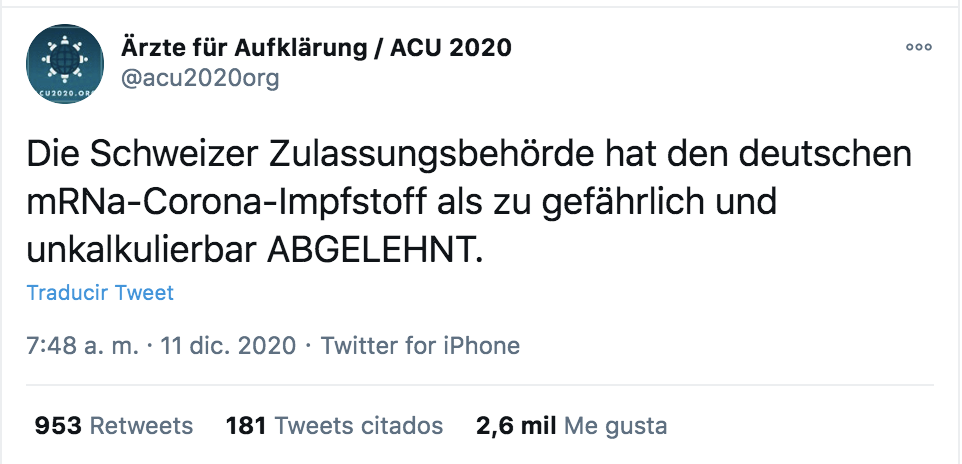 Tuit viral del bulo en alemán.