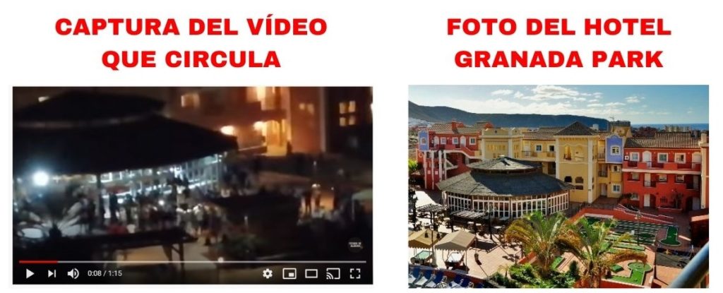 Comparación de un fragmento del vídeo y una foto del interior del Hotel Granada Park.