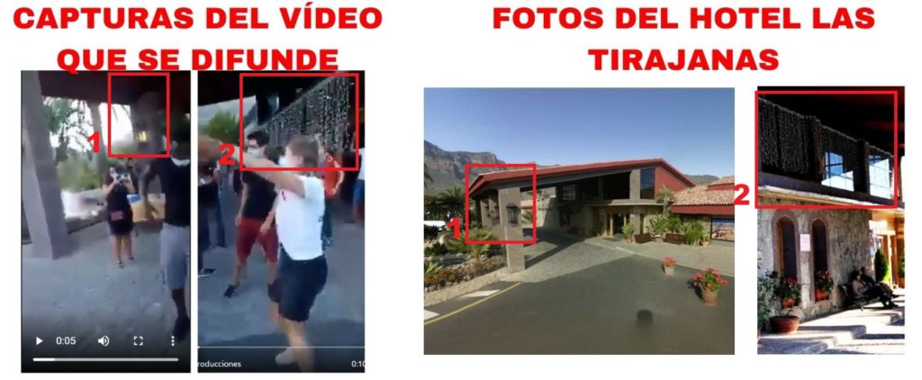 Comparación de dos fragmentos del vídeo y una foto del Hotel Las Tirajanas.