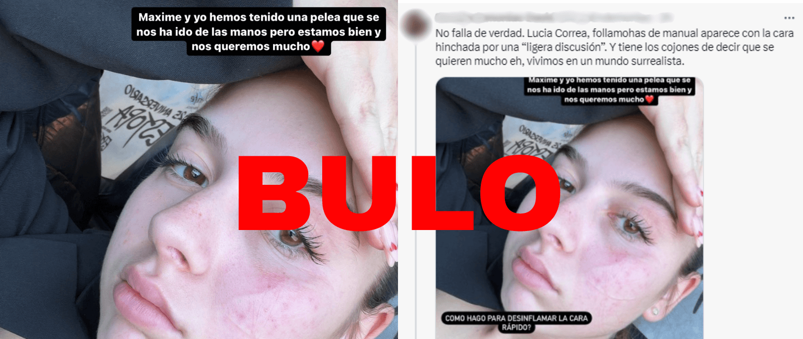 No, la influencer Lucía Correa no ha subido un story en el que dice que  su cara inflamada es por un golpe de su pareja · Maldita.es