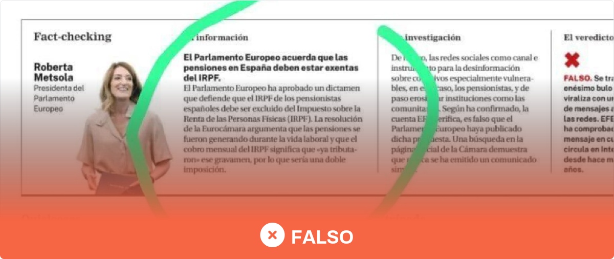 No, el Parlamento Europeo no ha dictaminado que las pensiones deben estar exentas de pagar IRPF