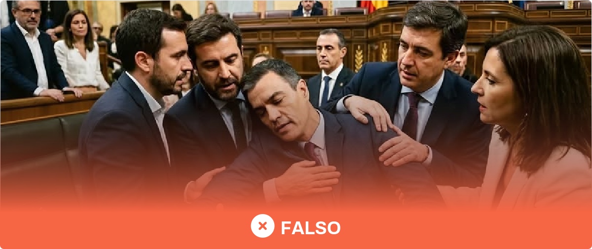 No, esta imagen de "Pedro Sánchez tras desplomarse por agotamiento severo" en el Congreso no es real: ha sido creada con Gemini, la IA de Google