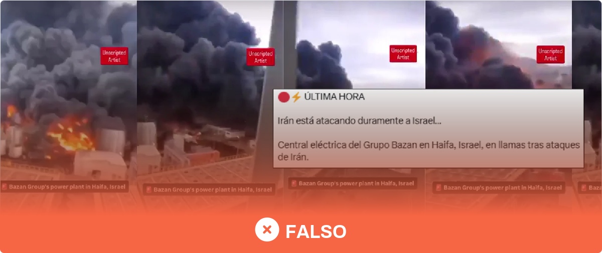 No, este vídeo no muestra un ataque iraní a una refinería de Haifa (Israel): son imágenes de una central eléctrica en Yemen en 2025