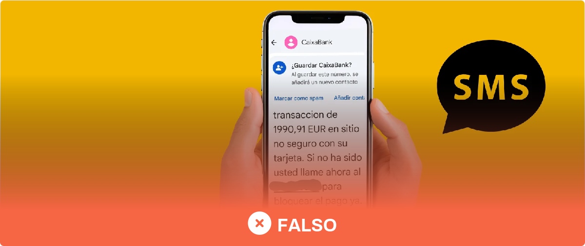 CaixaBank no está enviado este SMS que alerta de una supuesta transacción de 1990,91 euros, es ‘SMS spoofing’