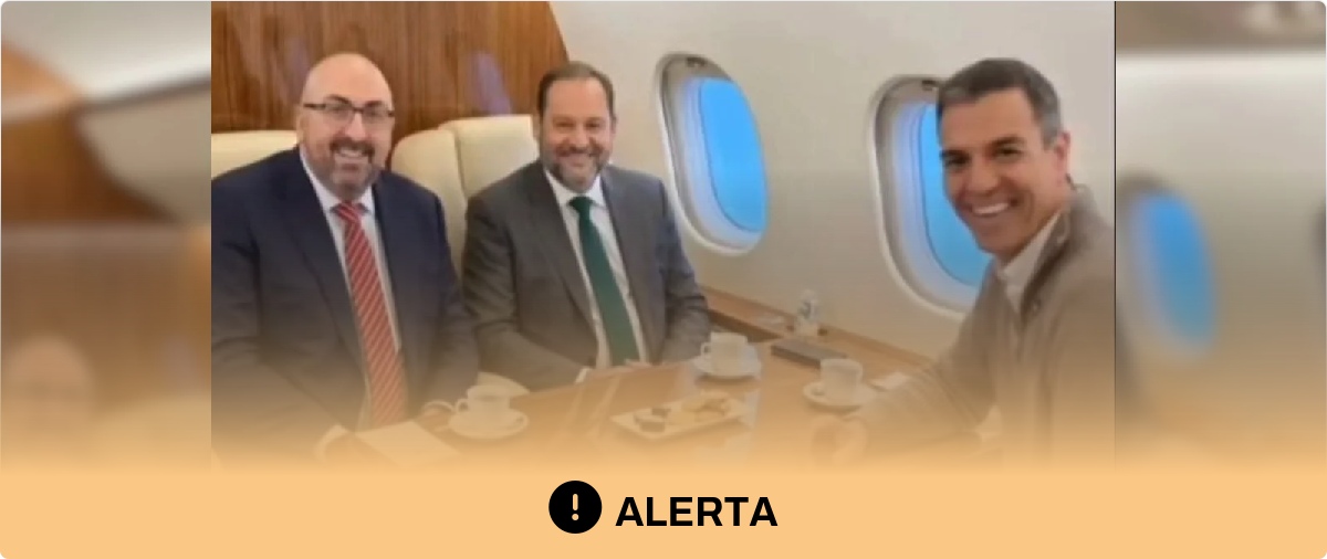 Cuidado con esta imagen de Pedro Sánchez supuestamente en el Falcon con Ábalos y Koldo: tiene indicios de haber sido generada con IA