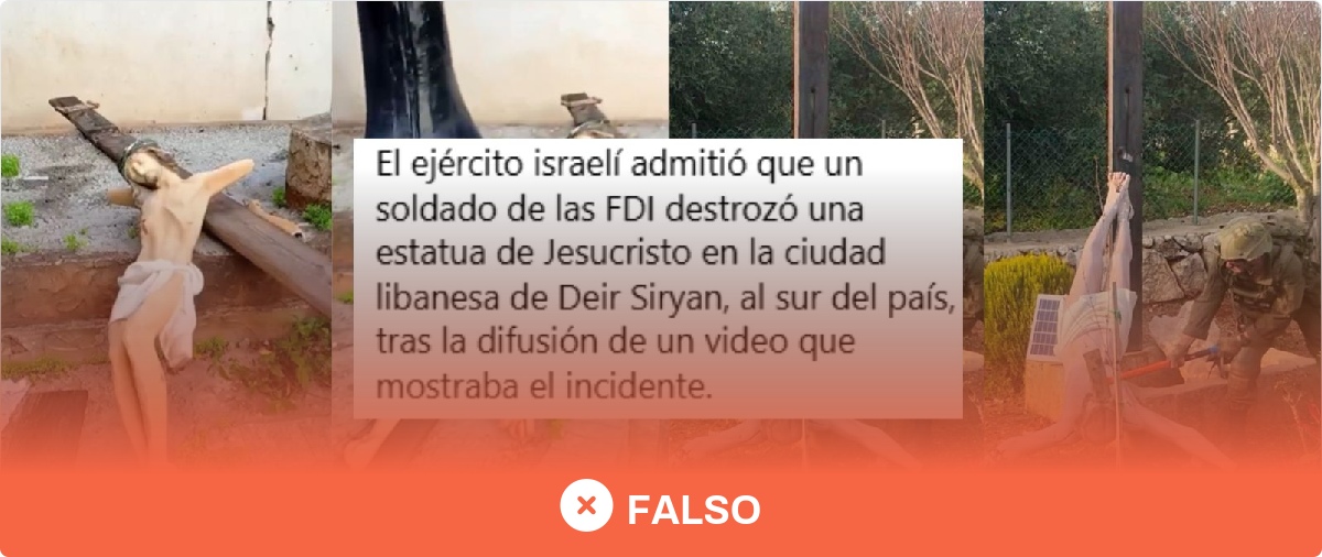 No, este vídeo no muestra la estatua de Jesucristo destruida por un soldado de las FDI: son sucesos diferentes