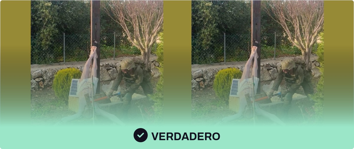 Sí, esta imagen muestra a un soldado de las Fuerzas de Defensa de Israel destruyendo una estatua de Jesús en el sur de Líbano