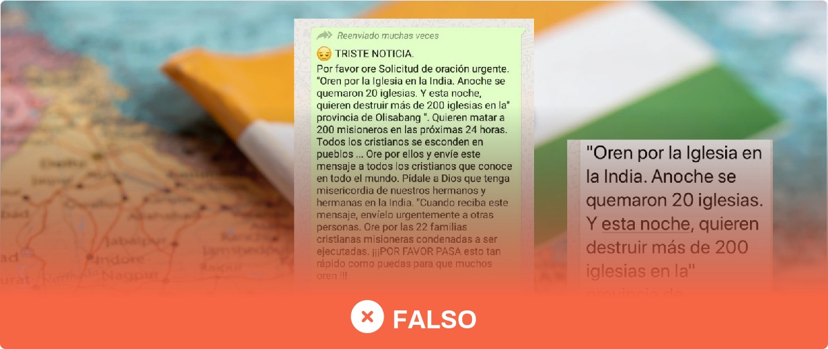 No, "anoche" no se quemaron 20 iglesias en la provincia india de "Olisabang": la cadena circula desde al menos 2011 y la supuesta provincia no existe