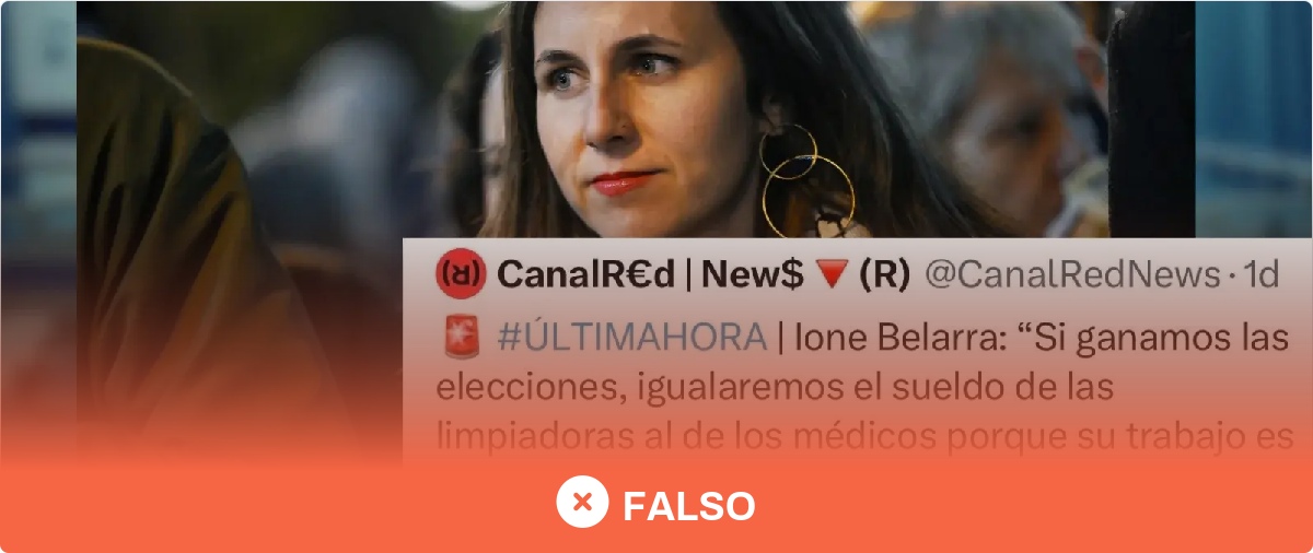No, Ione Belarra no ha dicho que si Podemos gana las elecciones igualarán el sueldo de las limpiadoras al de los médicos: lo publica una cuenta “parodia”