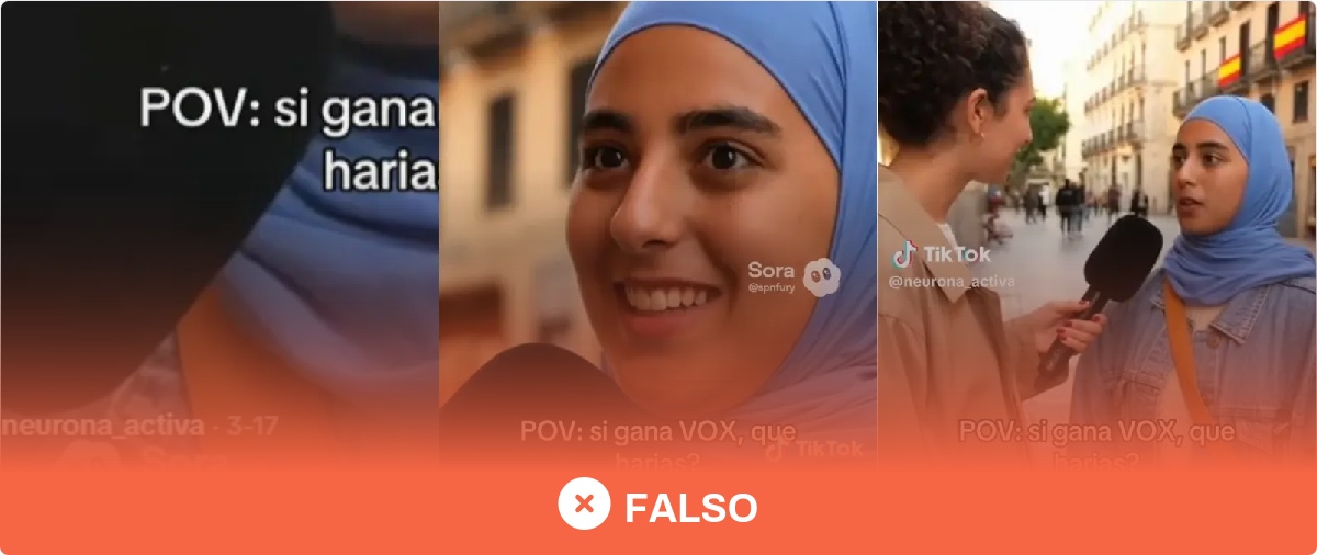 No, este vídeo de una mujer musulmana diciendo que si gana Vox se vuelve a su país porque "no le gusta trabajar" no es real: está generado con IA