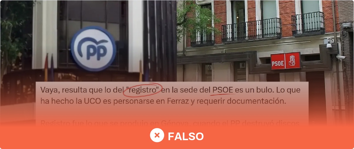 No, la sede del PP no la "registraron" en 2013: tanto en Génova como en Ferraz se hizo un "requerimiento" por parte de agentes a petición de los jueces