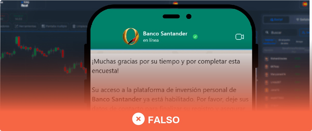No, esta encuesta que da acceso a una supuesta plataforma de inversión no es del Banco Santander: es un timo