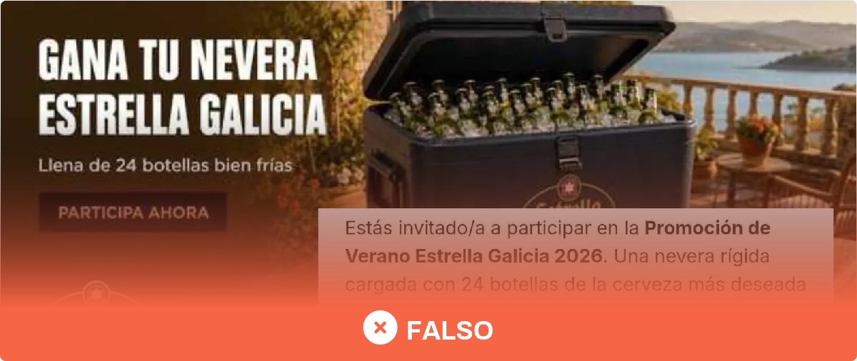 No, Estrella Galicia no está sorteando una nevera de cervezas por una "promoción de verano 2026": es un timo