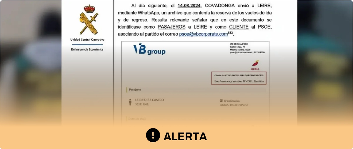 Cuidado con esta captura de una reserva de un vuelo a nombre de Leire Díez con destino "Jose" de la Frontera en el contexto del caso de "las cloacas del PSOE": otra versión difundida no muestra ese ni otros errores