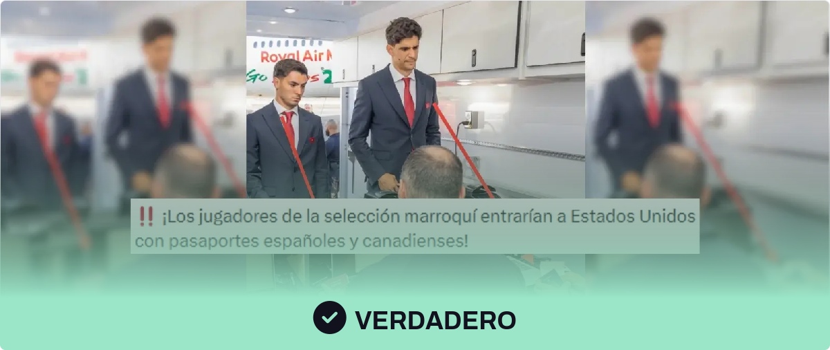 Sí, esta foto de dos jugadores de la selección marroquí de fútbol entrando a Estados Unidos con pasaporte español y canadiense es real