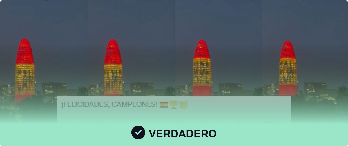 La Torre Agbar de Barcelona iluminada con la bandera de España el 16 de julio de 2026: es real y su equipo de prensa afirma que fueron "pruebas técnicas"