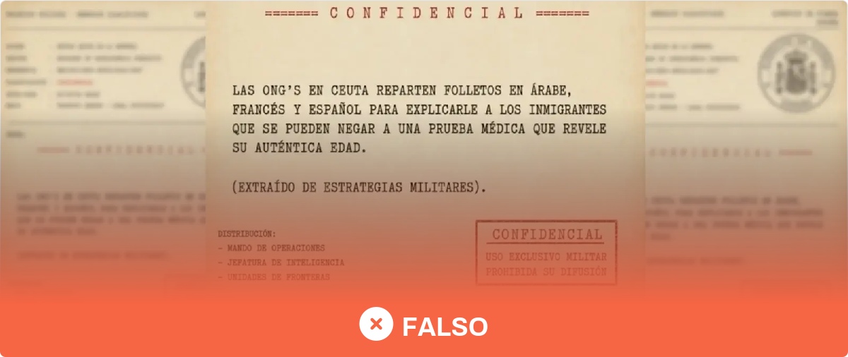 Este "teletipo" del Ejército de Tierra sobre el reparto de folletos a personas migrantes en Ceuta acerca de las pruebas de determinación de edad no es real: ha sido creado con IA·Maldita.es - Periodismo para que no te la cuelen