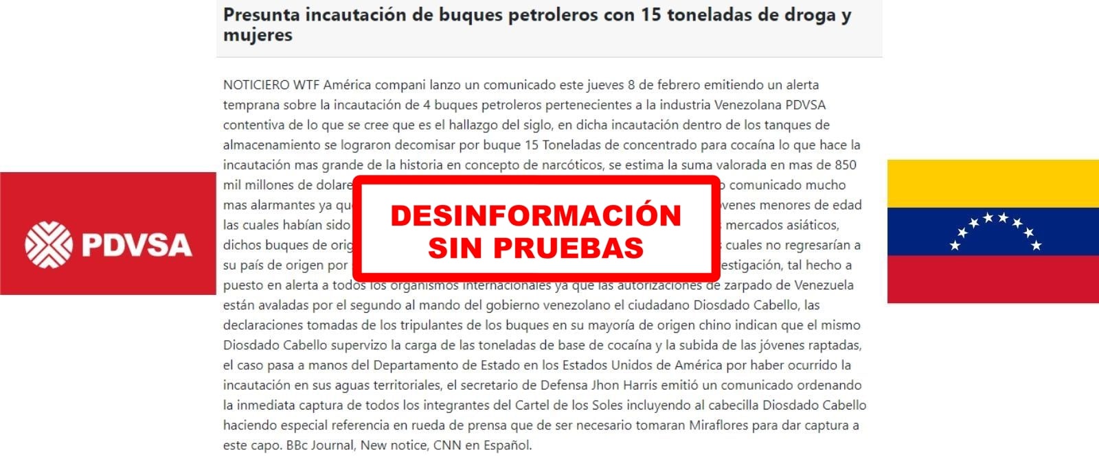 Image accompanying Alerta temprana: incautación de 4 buques petroleros pertenecientes a la industria venezolana PVDSA con 15 toneladas de concentrado para cocaína
