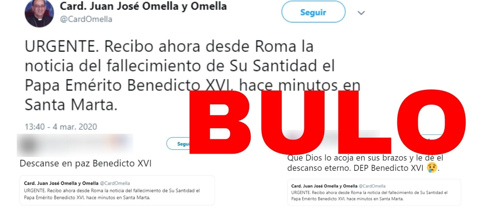 Image accompanying URGENTE. Recibo ahora desde Roma la noticia del fallecimiento de Su Santidad el Papa Emérito Benedicto XVI, hace minutos en Santa Marta
