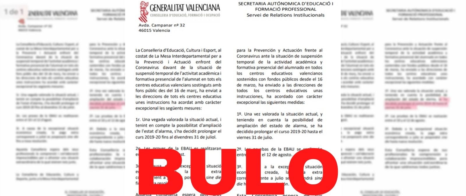 Image accompanying Valencia: la Consejería de Educación, Cultura y Deportes "ha decidido prolongar el curso 2019-20 hasta el viernes 31 de julio" y que "las pruebas de la EvAU se 