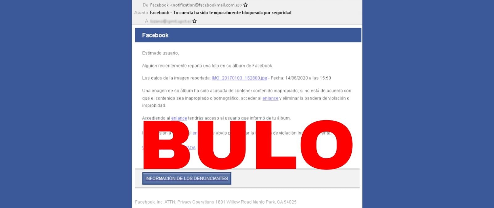 Image accompanying Un correo de Facebook te avisa de que tu cuenta ha sido bloqueada por una imagen con contenido inapropiado
