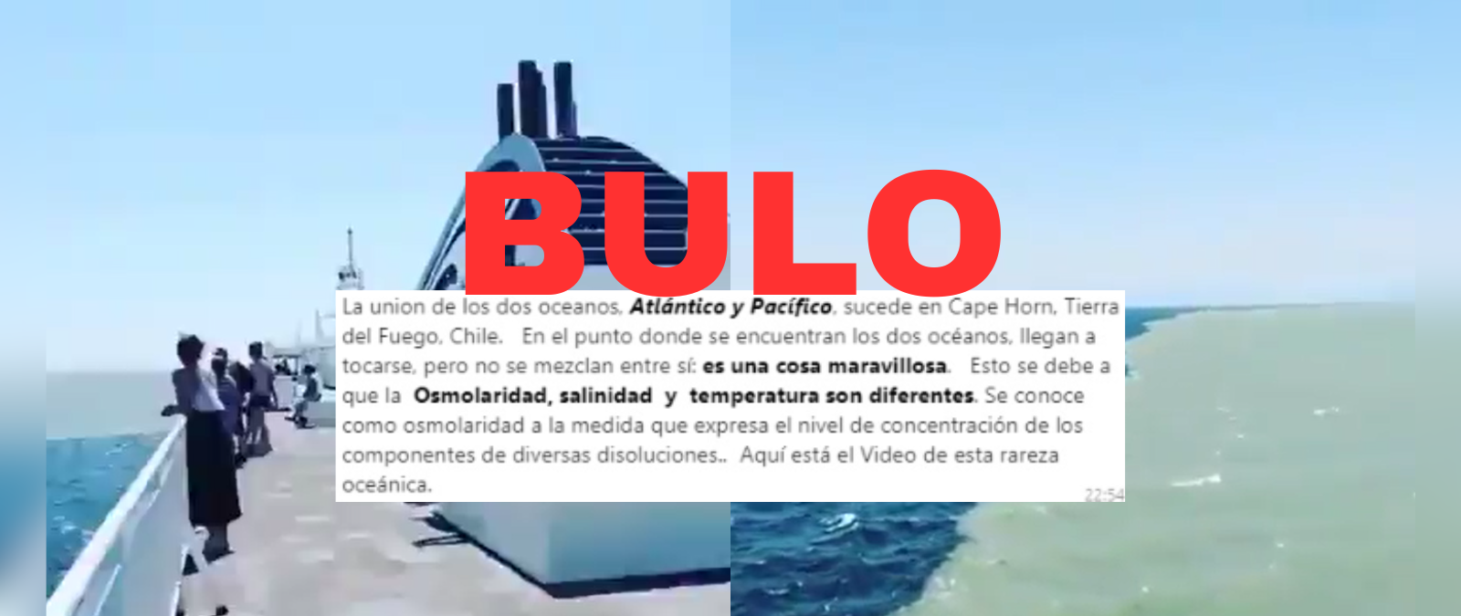 Image accompanying La unión de los océanos Atlántico y Pacífico sucede en el Cabo de Hornos, en Chile. En el punto donde se encuentran, llegan a tocarse pero no se mezclan.