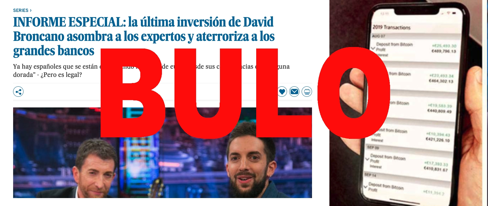 No, David Broncano no ha sido entrevistado por El Mundo para hablar su  inversión en Bitcoin Evolution: es un timo · Maldita.es