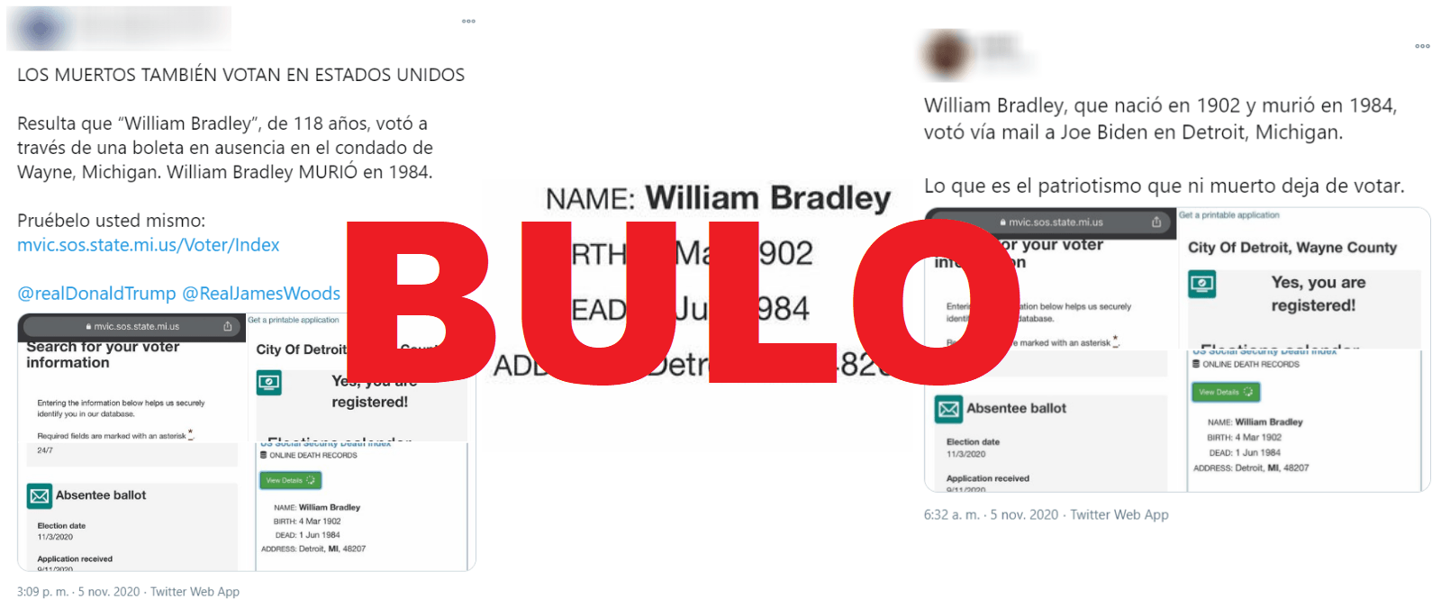 Image accompanying Los muertos también votan en Estados Unidos. William Bradley, de 118 años, votó en el condado de Wayne.