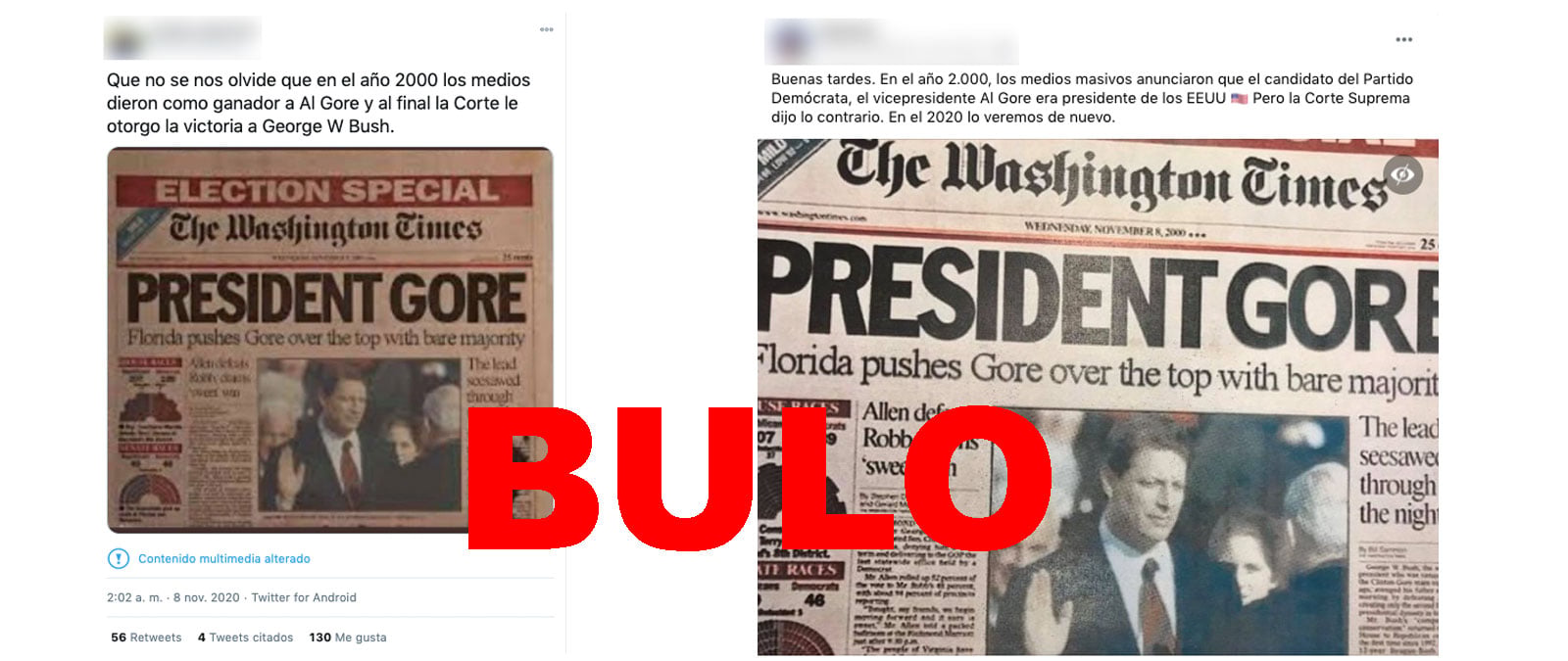 Image accompanying Portada de The Washington Times con el titular "President Gore"