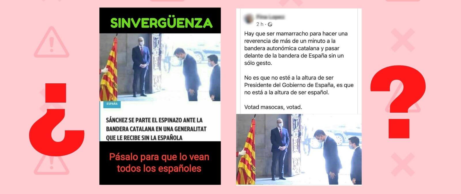 ¿Qué sabemos sobre el gesto de reverencia de Pedro Sánchez ante la bandera catalana en su recibimiento en la Generalitat? No era la Senyera sino la bandera de los Mossos d’Esquadra