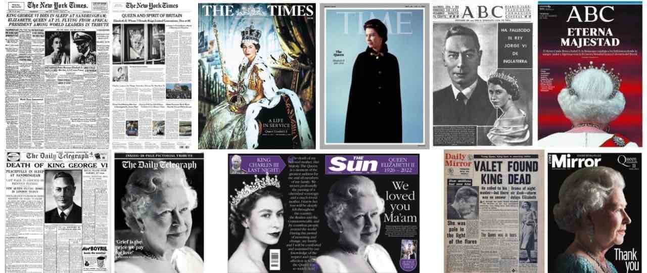 Las portadas de la prensa británica e internacional por la muerte de Isabel  II y las portadas en 1952 por la muerte de su padre Jorge VI ·  -  Periodismo para