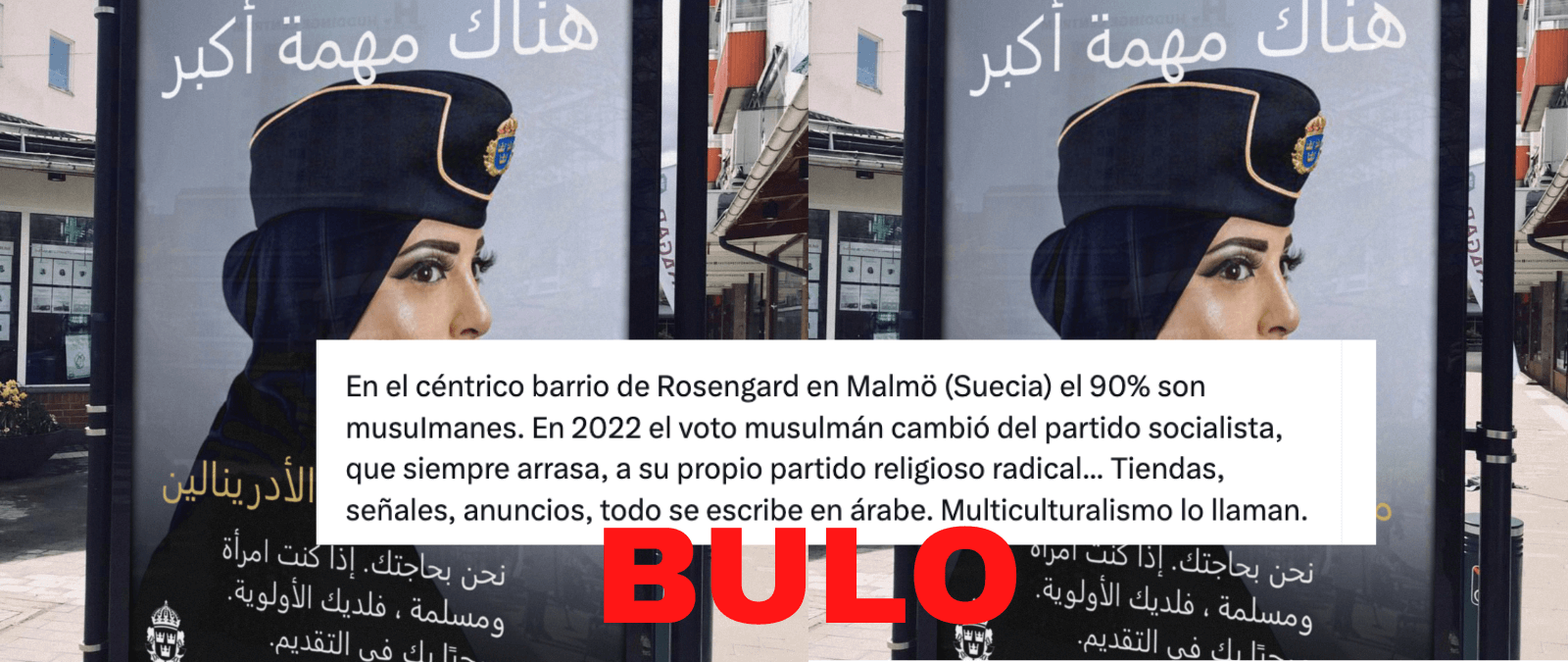 No, este cartel en árabe en un barrio de Rosengard en Malmö (Suecia) no es real: es un montaje