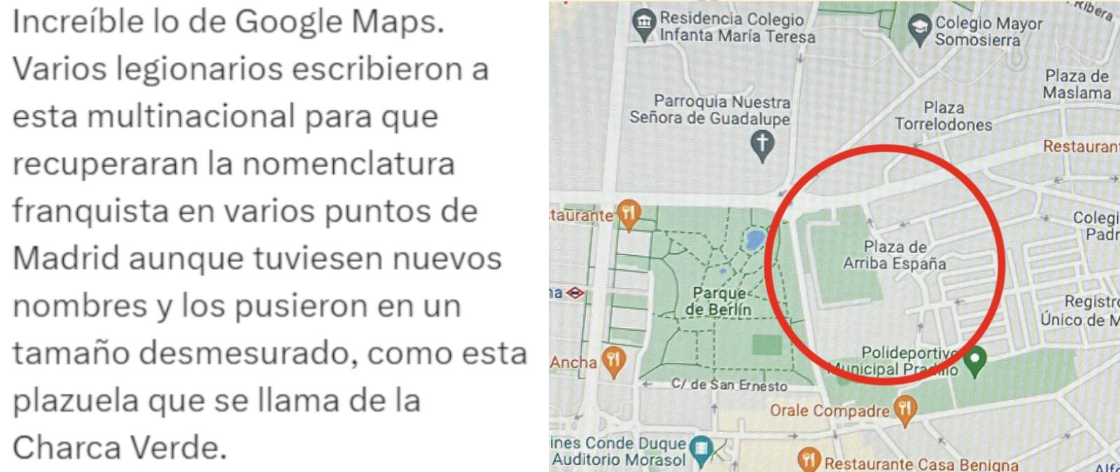 Los cambios de nombre de direcciones en Google Maps y por qué la Plaza de la Charca Verde de Madrid se mostraba como Plaza de Arriba España