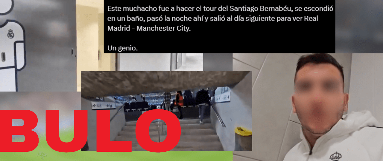 No, esta persona no se escondió en el baño del Santiago Bernabéu para asistir al Real Madrid - Manchester City sin entrada: es un montaje