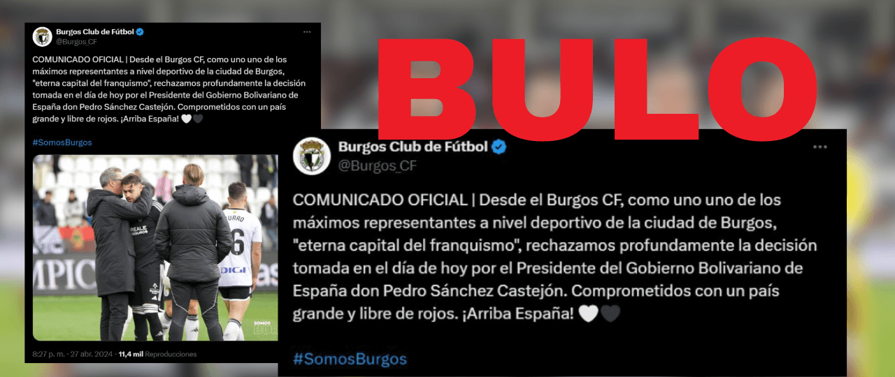 No, el Burgos CF no ha publicado en Twitter un mensaje en contra de Pedro Sánchez y en el que llaman a su ciudad “la eterna capital del franquismo”: es una captura de imagen manipulada