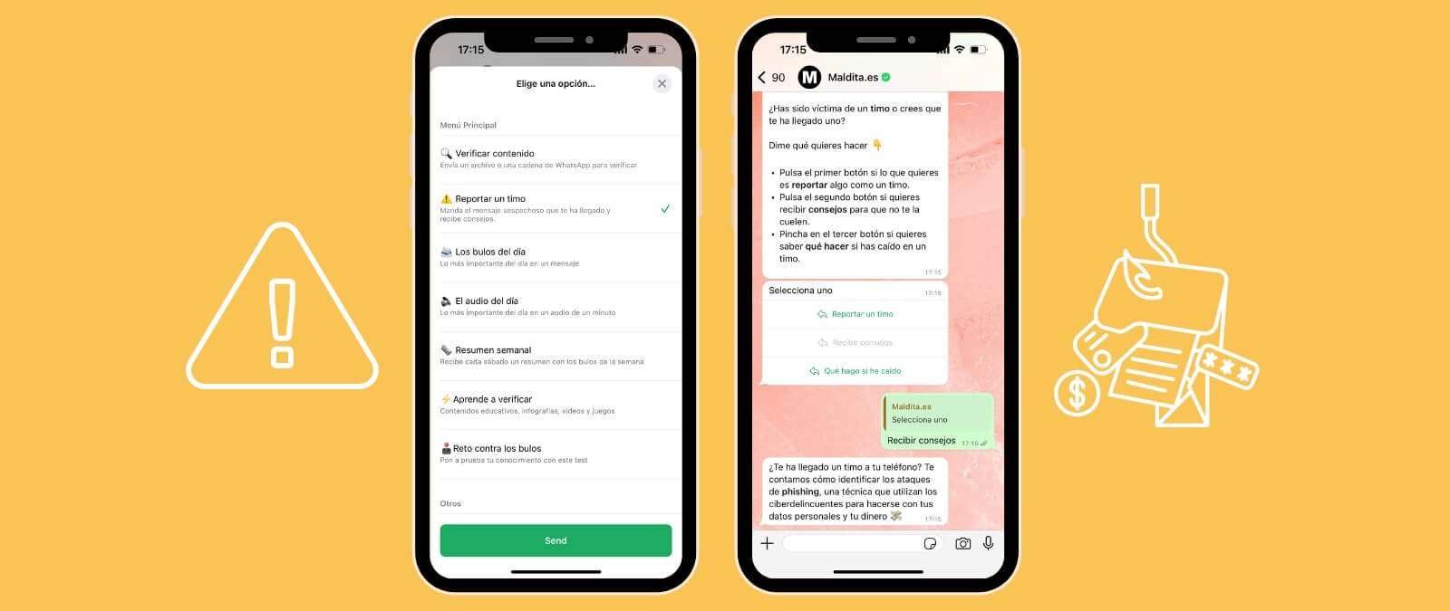 Maldita.es lanza un servicio para reportar y prevenir los timos en su chatbot de WhatsApp