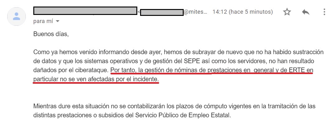 Respuesta del Ministerio de Trabajo y Economía Social sobre el hackeo del SEPE.