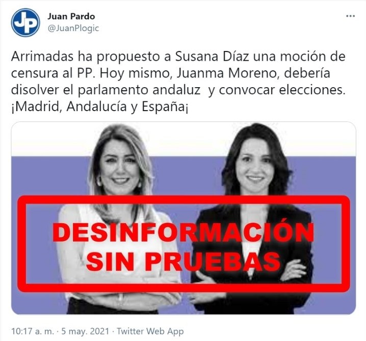 Captura de la desinformación sin pruebas sobre Inés Arrimadas y Susana Díaz.