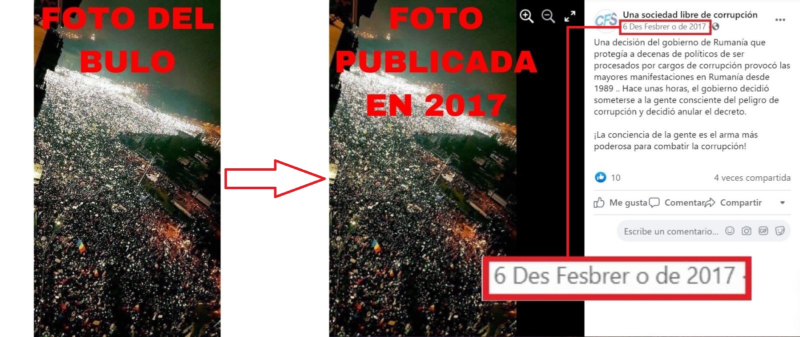 Comparación entre la foto del bulo y la publicación de 2017.