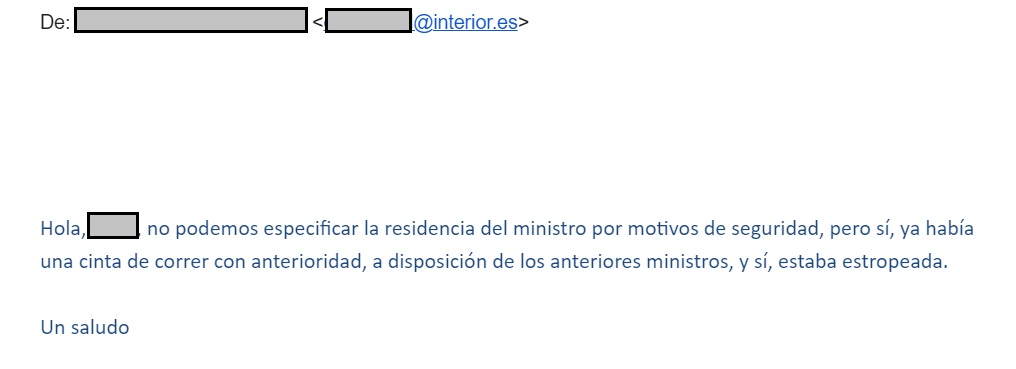 Captura del e-mail del Ministerio del Interior.