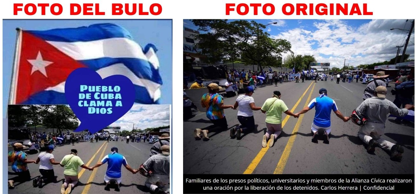 Comparación de la foto del bulo que circula junto a la foto original de 2018 en Nicaragua.